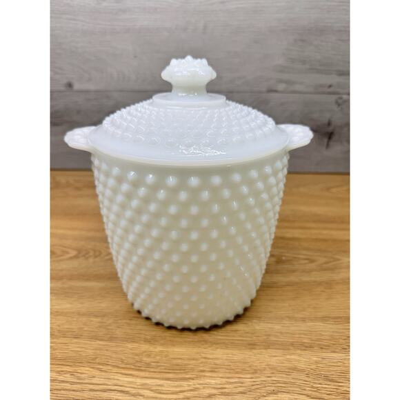 Vintage Anchor Hocking Hobnail Milk Glass Ice Bucket Lidded Canister Cookie Jar - Picture 1 of 10
